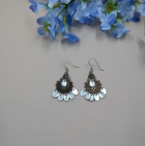 Abalone Shell Silver Dangle Vintage Y2K Earrings